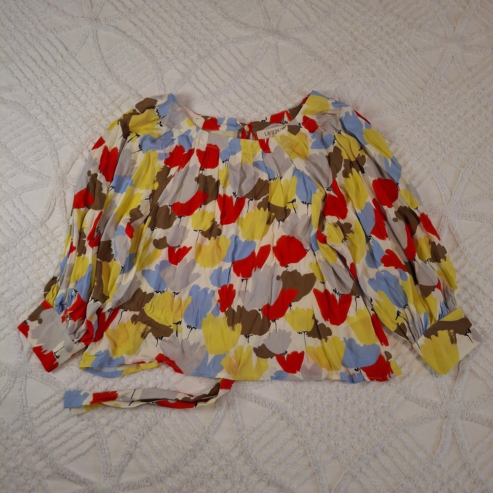 Laviepure Maison Womens Small Cotton Crepe Blouse Multicolor Tie‎ Back Italy NWT
